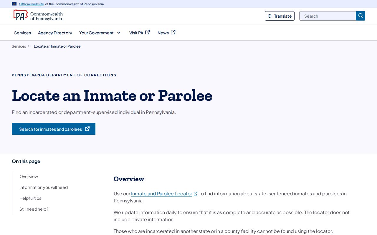 Columbia County arrest record search using PA DOC locator guidance