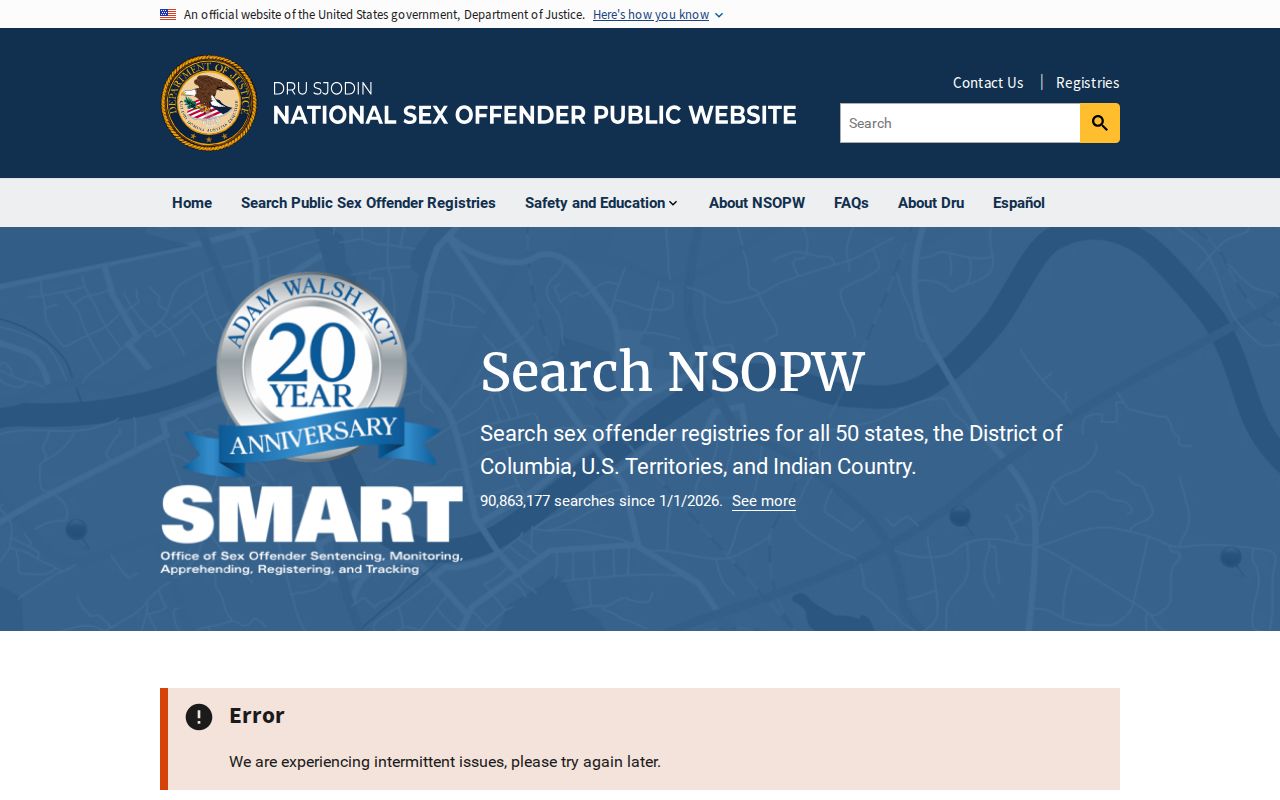 Columbia County sex offender lookup through DOJ national search