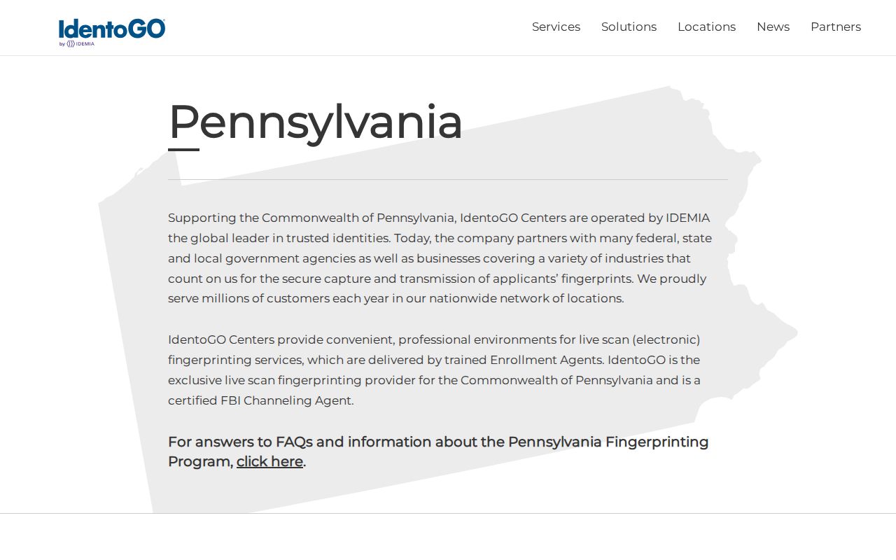 IdentoGO fingerprint location search serving Columbia County background checks