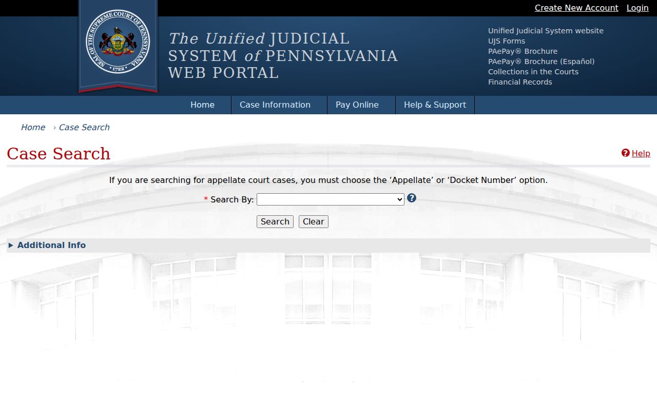 Columbia County criminal court record search on the Pennsylvania UJS portal