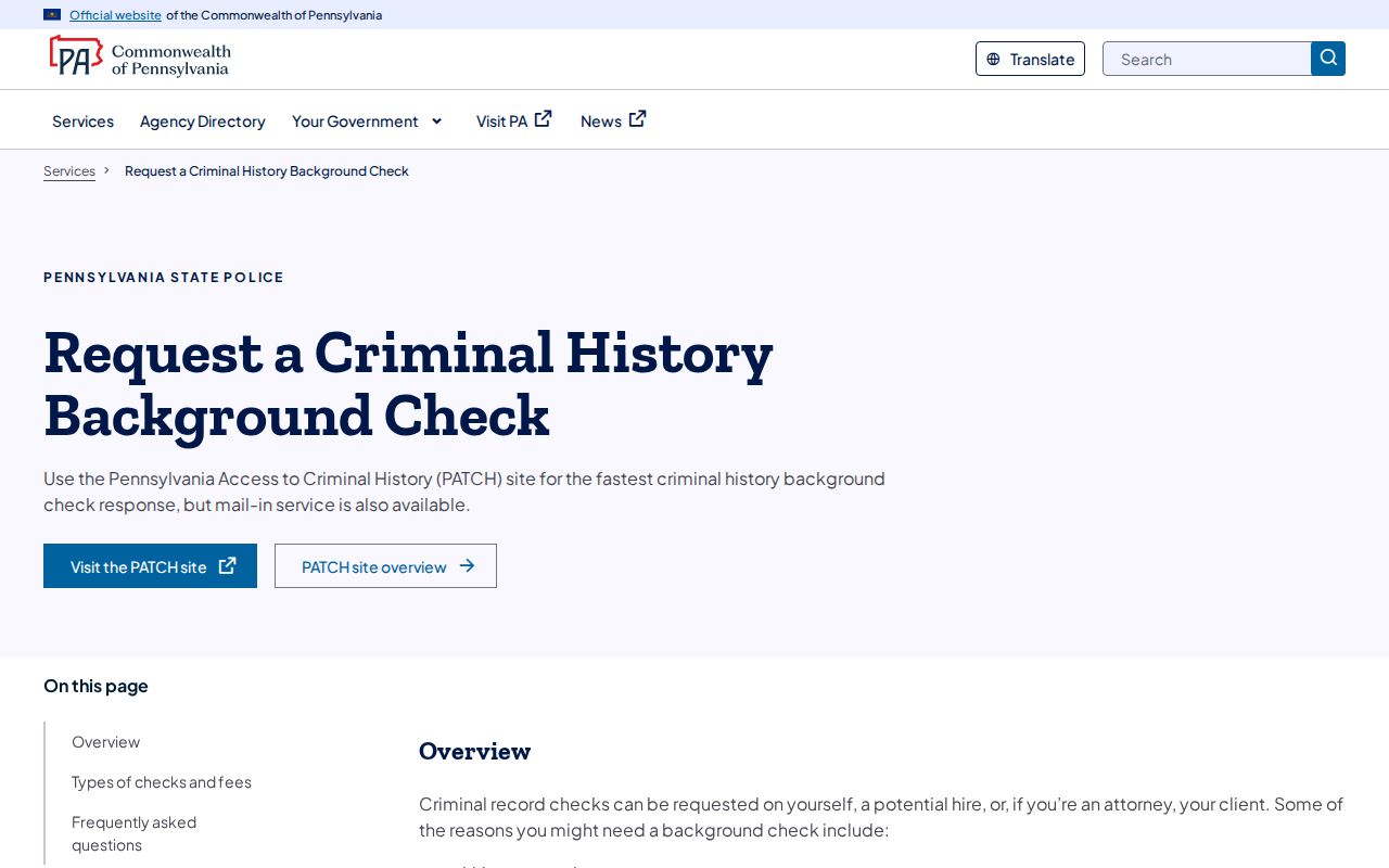 Pennsylvania State Police background check guidance for Columbia County criminal history
